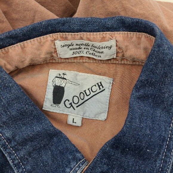 Vintage Goouch Sleeveless Denim Shirt Mens Large Button Front  Pockets - Picture 4 of 5